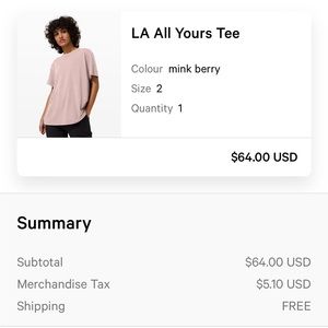 Lululemon all yours tee size 2. Limited edition with rainbow neps in shirt.